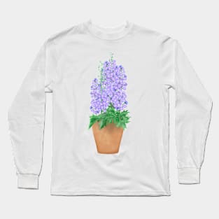 Violet delphiniums in a pot Long Sleeve T-Shirt